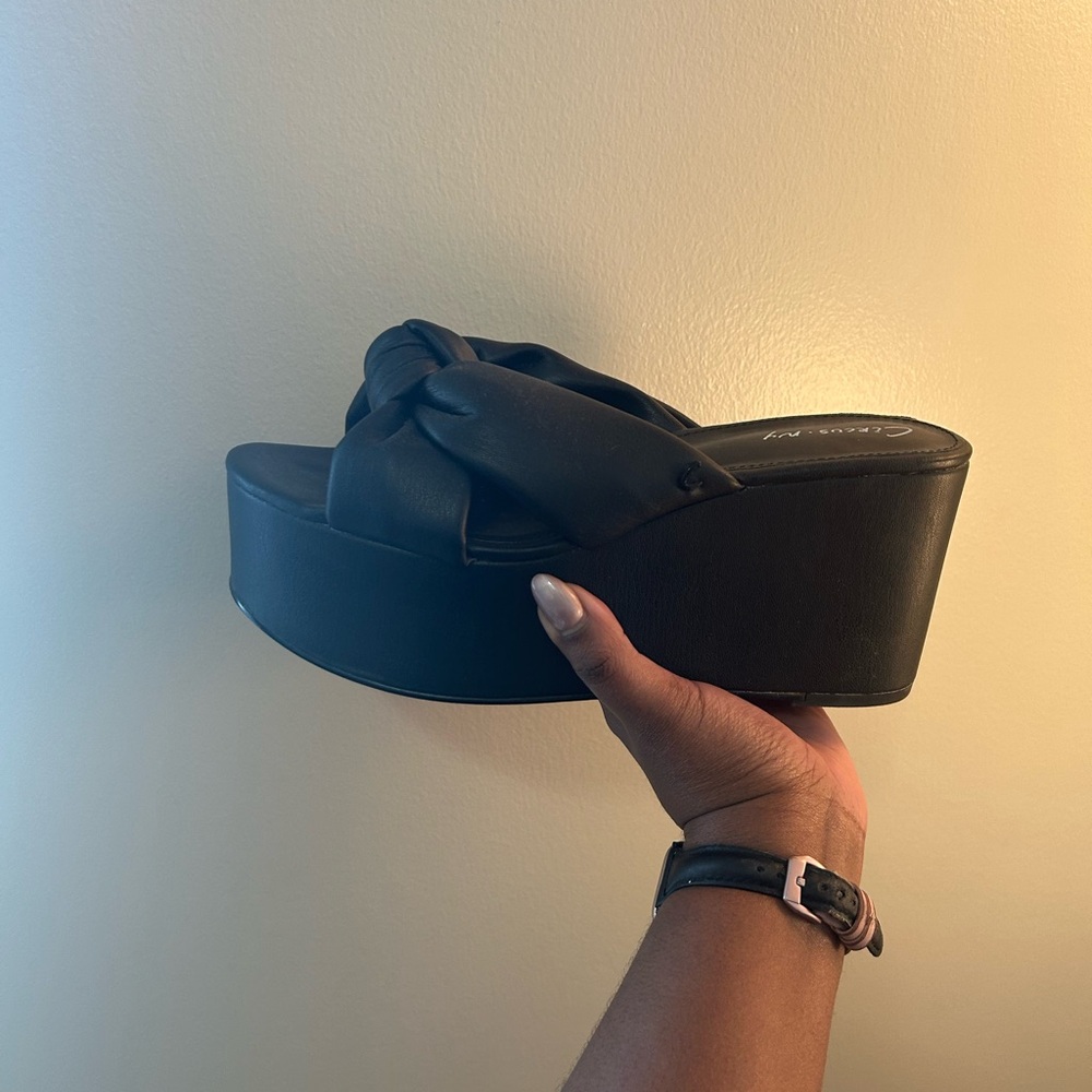 NWT black vegan leather platform sandals